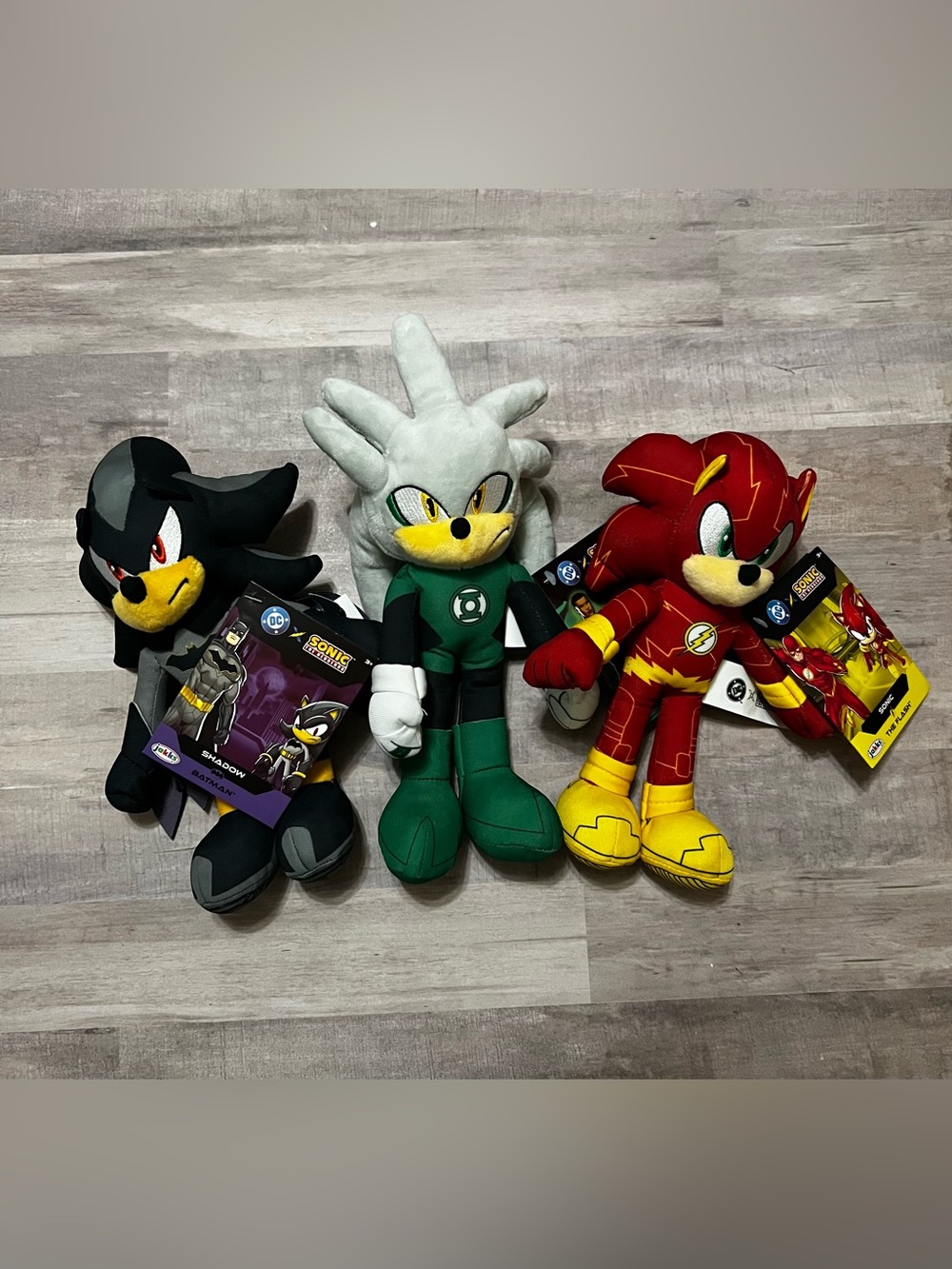 DC x Sonic the Hedgehog 9" Plush Set of - Flash, Batman, & Green Lantern New
